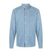 A.p.c. Denim Skjorta med Broderad Logotyp Blue, Herr