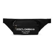 Dolce & Gabbana Svart bältesväska med logodragkedja Black, Herr