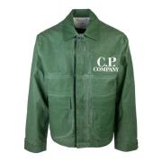 C.p. Company Grön Logotyp Tryck Zip Jacka Green, Herr