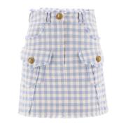 Balmain Gingham Tweed A-Line Kjol Blue, Dam