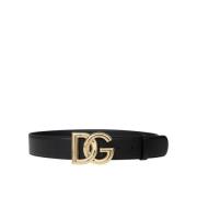 Dolce & Gabbana Lyxigt Svart Kalvskinnbälte med Guld DG Logo Black, Da...