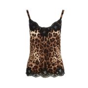 Dolce & Gabbana Leopardmönstrad Sidotopp Brown, Dam