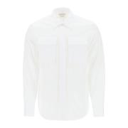 Alexander McQueen Vanlig Poplin Skjorta med Klassisk Krage White, Herr