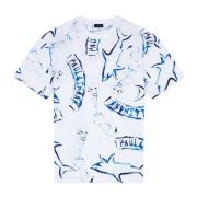 Paul & Shark 90-talets Bomull Jersey Haj Tryck T-shirt White, Herr