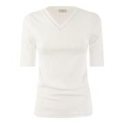 Peserico Vit V-ringad T-shirt med Spotlight Detalj White, Dam