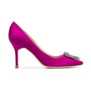 Manolo Blahnik Mörkrosa Satin Juvelspänne Pumps Pink, Dam