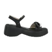 Wonders Stiliga platta sandaler för kvinnor Black, Dam
