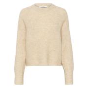 Gestuz Beige Pullover Sweater Faune Melange Beige, Dam