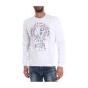 Versace Jeans Couture Borstad Fleece Hoodie Sweatshirt White, Herr