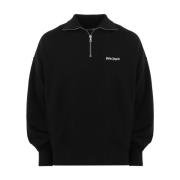 Palm Angels Broderad Logo HalfZip Svart Black, Herr