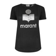 Isabel Marant Étoile Linne T-shirt med Logotryck Black, Dam