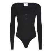 Courrèges Svart Logo-Broderad Henley Bodysuit Black, Dam