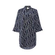 Heartmade Misani Skjortklänning med Vid Ärm Blue, Dam