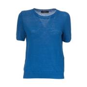 Max Mara Weekend Mjuk Linne Stickad Ribbad T-shirt Blue, Dam