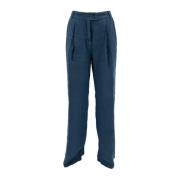 120% Lino Wide Trousers Blue, Dam