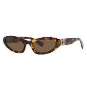 Miu Miu Irregular Shape Sunglasses with Dark Brown Lenses and Gold Log...