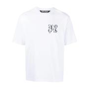 Palm Angels Broderad Monogram Crewneck T-shirts och Polos White, Herr