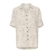 Cream Face Print Skjortblus Multicolor, Dam