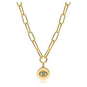 Nialaya Men's Gold Paperclip Chain with Evil Eye Coin Yellow, Herr