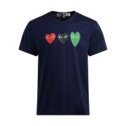 Comme des Garçons Play Blå Bomull T-shirt med Multifärgade Hjärtan Blu...
