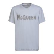 Alexander McQueen Graffiti Celeste T-shirt Gray, Herr