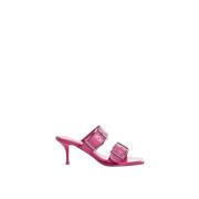 Alexander McQueen Rosa Läder Punk Mules Pink, Dam