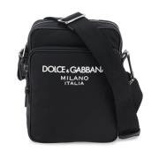 Dolce & Gabbana Gummibelagt Logotyp Nylon Axelväska Black, Herr