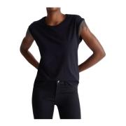 Liu Jo Kvinnors Rhinestone Pendant T-shirt Black, Dam