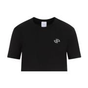 Patou Svart Strass Cropped T-shirt Black, Dam