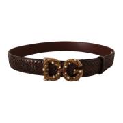 Dolce & Gabbana Elegant Phyton Läder Pärlspänne Bälte Brown, Dam