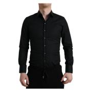 Dolce & Gabbana Svart Slim Fit Stretch Skjorta Black, Herr