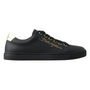 Dolce & Gabbana Klassiska Svart Guld Läder Sneakers Skor Black, Dam