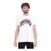 Sprayground Vit Crumpled Shark Muntryck T-shirt White, Herr