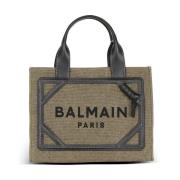 Balmain Liten canvas shoppingväska med läderinsatser Multicolor, Dam