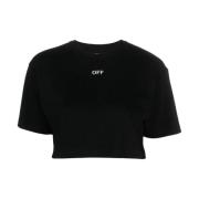 Off White Svart Vit Stamp Cropped T-shirt Black, Dam