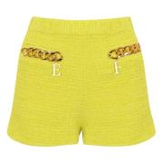 Elisabetta Franchi Gul Tweed Shorts med Guld Kedja Yellow, Dam