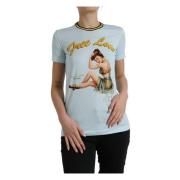 Dolce & Gabbana Ljusblå Bomull Crew Neck T-shirt Multicolor, Dam