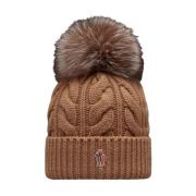 Moncler Brun Pom Pom Stickad Mössa Brown, Dam