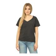 Suns Svart bomullst-shirt med bred halsringning Black, Dam