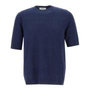 Lardini Blå Linne Bomull T-shirt med Räfflad Textur Blue, Herr