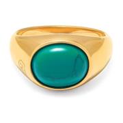 Nialaya Gold Oval Signet Ring with Turquoise Yellow, Herr