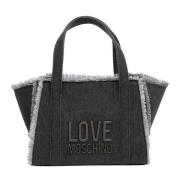 Love Moschino Logo Handväska med Justerbar Rem Black, Dam