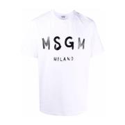 Msgm Logo-print Vit Bomull T-shirt White, Herr