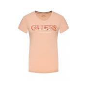 Guess Stretch Logo Strass T-Shirt - Roses Pink, Dam