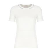 Peserico Vit Bomullst-shirt med Rund Hals White, Dam
