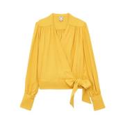 Ines De La Fressange Paris Elegant Crepe Blus med Knutbälte Yellow, Da...