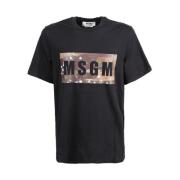 Msgm Svart Logo Print Crew-neck T-shirt Black, Herr