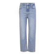 Liu Jo Blåa höga jeans med cropped längd och strassdekoration Blue, Da...