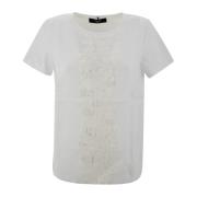 Max Mara Weekend Broderad Linne T-shirt med Jerseyinsats White, Dam