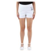 Moschino Stretch Bomull Logo Print Sportiga Shorts White, Dam